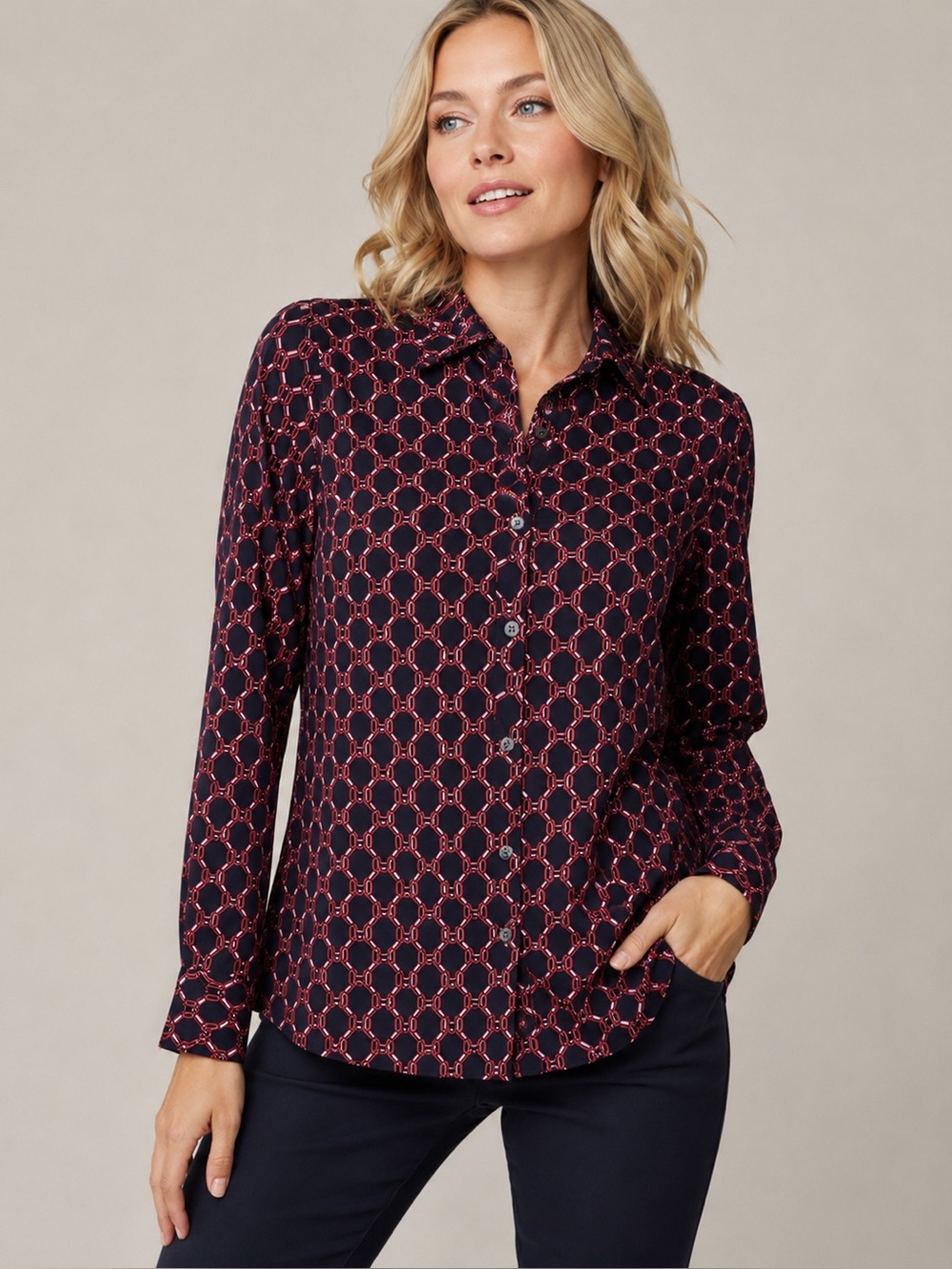 J. Jill Wearever Geometric Chain Print Button Down Blouse - Size - S - NWT